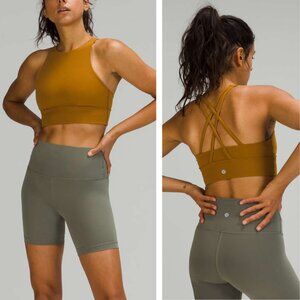 Lululemon Energy Bra High Neck Long Line Luxtreme In Gold Spice Size 4